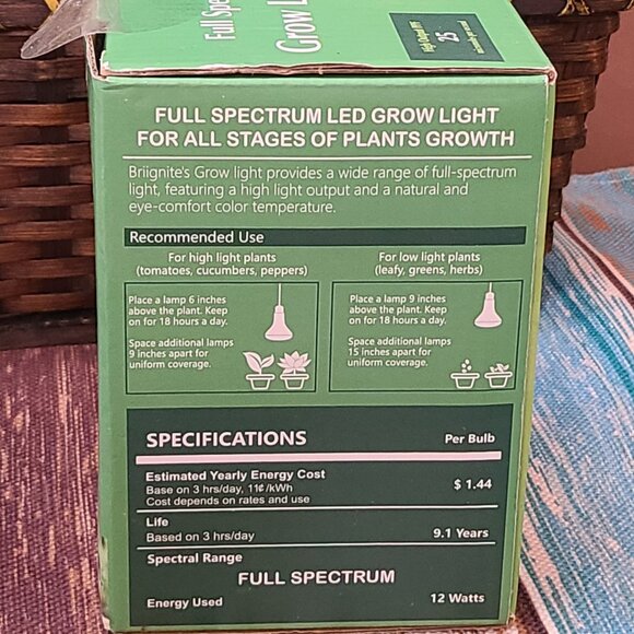 Briignite LED Grow Light Bulb Full Spectrum Dimmable 12W 1-Pack - Picture 3 of 7